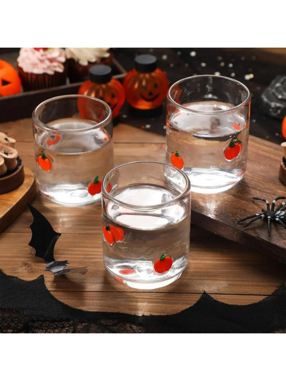 Set of 4 Pumpkin Icon Juice Glasses - Fall Decor, Halloween Drinkware, Cute